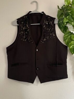 Black Lace Vest Gothic Alt Dark Academia Size L Buttons